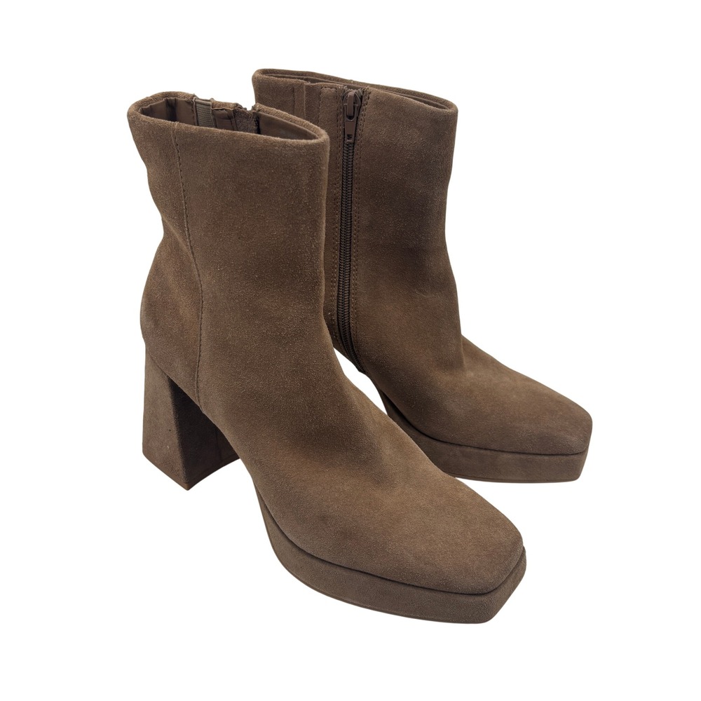 Dolce Vita Brown Suede Platform Square Toe Zip Block Heel Ankle Boots Womens 9M